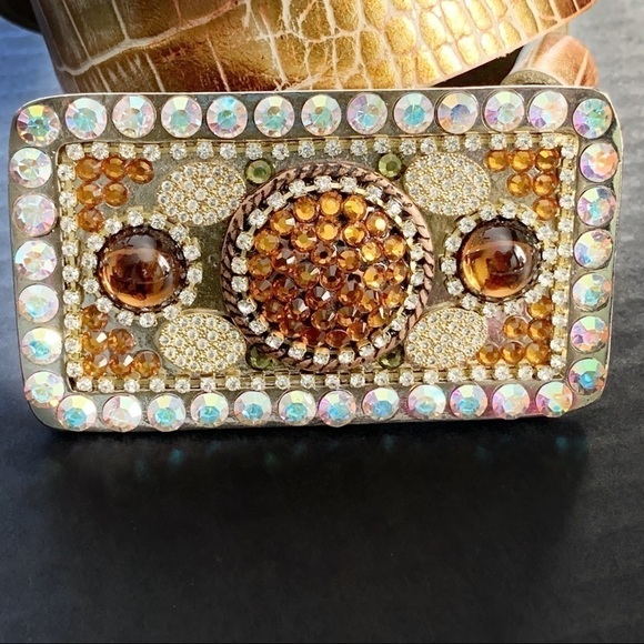NEW-GENUINE Swarovski Studded Buckle Gold Belt main image 6